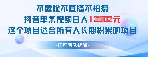 不露脸不直播不拍摄抖音单条视频日入1k+这个项目适合所有人长期积累的项目-皓哥创业笔记
