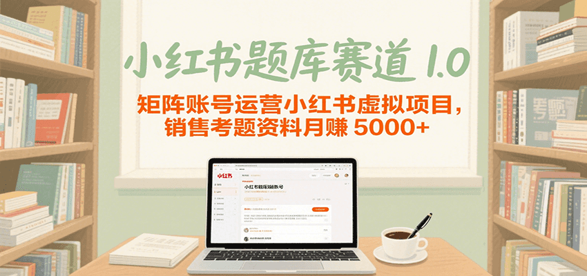 小红书题库赛道1.0，矩阵账号运营小红书虚拟项目，销售行业资格证考题资料月赚5000+-皓哥创业笔记