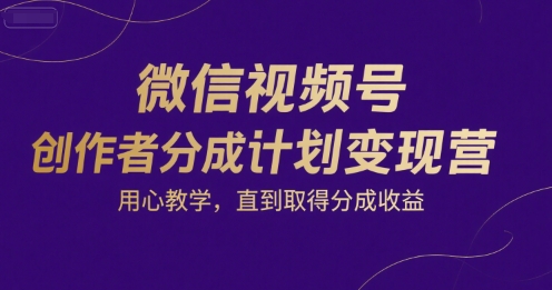 微信视频号创作者分成计划变现营,用心教学,直到取得分成收益-皓哥创业笔记