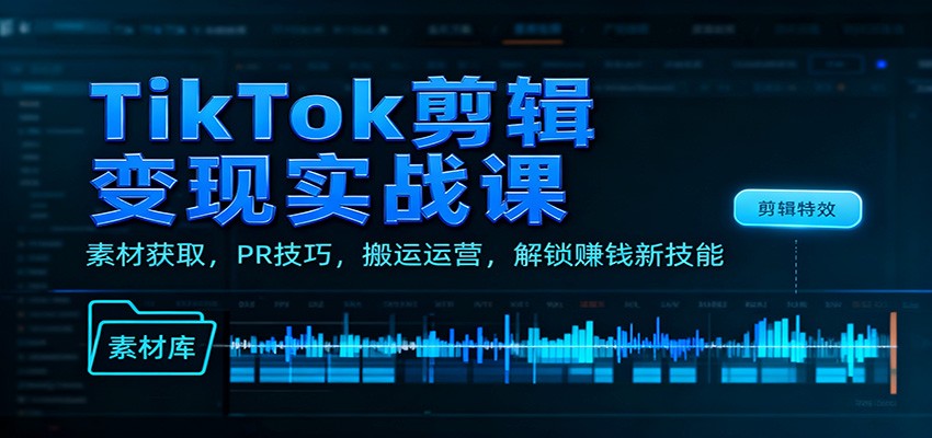 TikTok剪辑变现实战课：素材获取，PR技巧，搬运运营，解锁赚钱新技能-皓哥创业笔记
