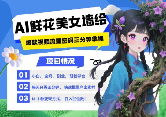 AI+墙绘+美女+鲜花，2025最火流量密码，小白三分钟学会，N种变现渠道，月入五位数-皓哥创业笔记