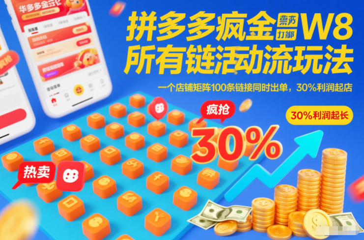 拼多多疯狂活动流玩法，所有链接全部打标，一个店铺矩阵100条链接同时出单，30%利润起店-皓哥创业笔记