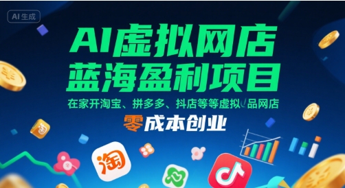 AI虚拟网店蓝海盈利项目，在家开淘宝、拼多多、抖店等虚拟品网店，零成本创业-皓哥创业笔记