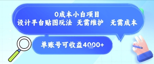 0成本小白项目，设计平台贴图玩法，无需维护，无需成本，单账号单月可产生收益4k+-皓哥创业笔记