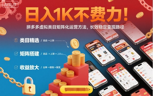日入1K不费力！拼多多虚拟类目矩阵化运营方法，长效稳定变现路径-皓哥创业笔记