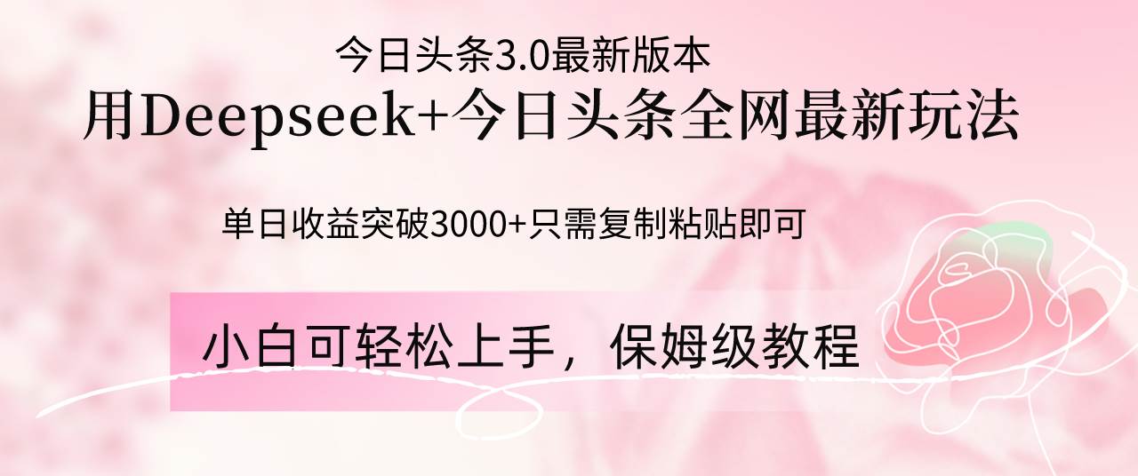 （14452期）Deepseek结合今日头条全网最新玩法，单日收益突破3000+，只需要简单的…-皓哥创业笔记