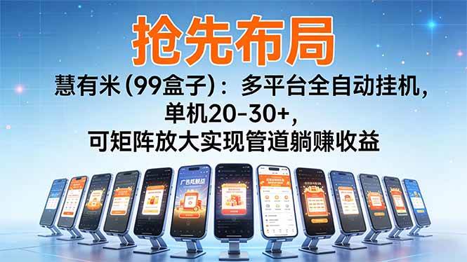 (16757期)【抢先布局】慧有米(99盒子):多平台全自动挂机,单机20-30+,可矩阵放大实现管道躺赚收益-皓哥创业笔记