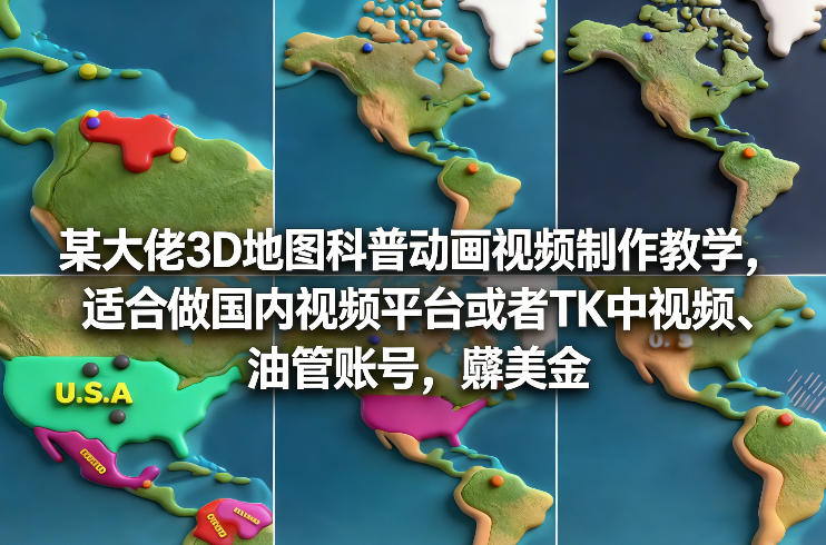 某大佬3D地图科普动画视频制作教学，适合做国内视频平台或者TK中视频、油管账号，賺美金-皓哥创业笔记