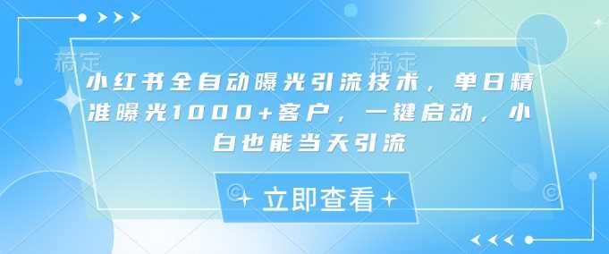 小红书全自动曝光引流技术，单日精准曝光1000+客户，一键启动，小白也能当天引流【揭秘】-皓哥创业笔记