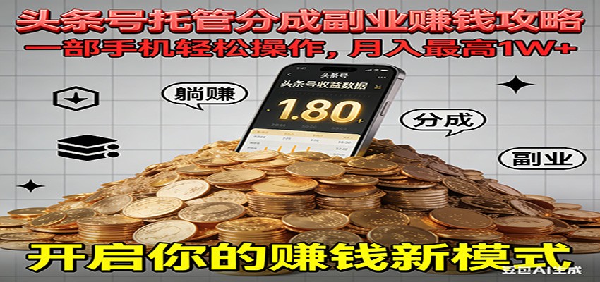 全程托管今日头条，一部手机就可以开干，最高躺赚1W+-皓哥创业笔记