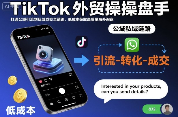 TikTok外贸操盘手，打通公域引流到私域成交全链路，低成本获取高质量海外询盘-皓哥创业笔记