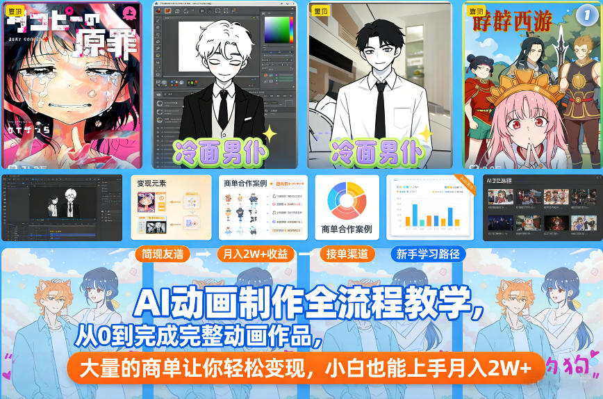 AI动画制作全流程教学，从0到完成完整动画作品，大量的商单让你轻松变现，小白也能上手月入2W+-皓哥创业笔记