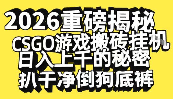 2026开年重磅解密，CSGO游戏搬砖挂G日入1k+的秘密，把倒狗的底裤扒干【揭秘】-皓哥创业笔记