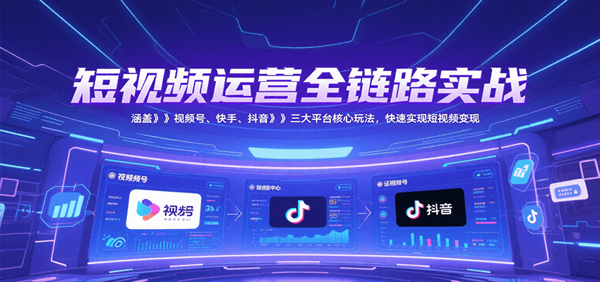 短视频运营全链路实战，涵盖视频号、快手、抖音三大平台核心玩法，快速实现变现！-皓哥创业笔记