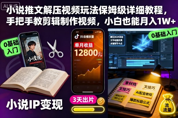 小说推文解压视频玩法保姆级详细教程，手把手教剪辑制作视频，小白也能月入1W+-皓哥创业笔记