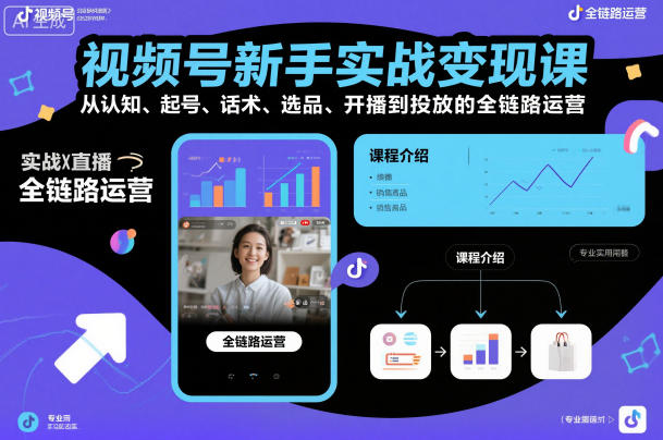 视频号新手实战变现课，从认知、起号、话术、选品、开播到投放的全链路运营-皓哥创业笔记