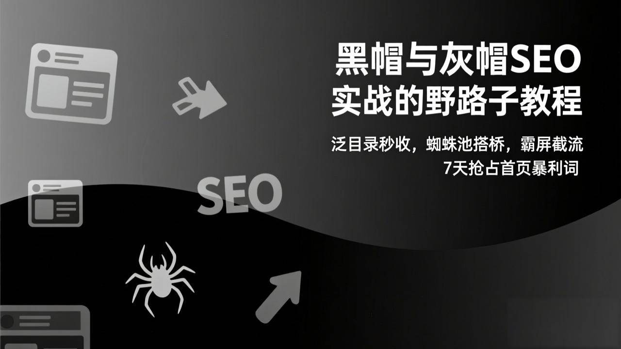 （17125期）黑帽与灰帽SEO实战的野路子教程：泛目录秒收，蜘蛛池搭桥，霸屏截流，7天抢占首页暴利词-皓哥创业笔记
