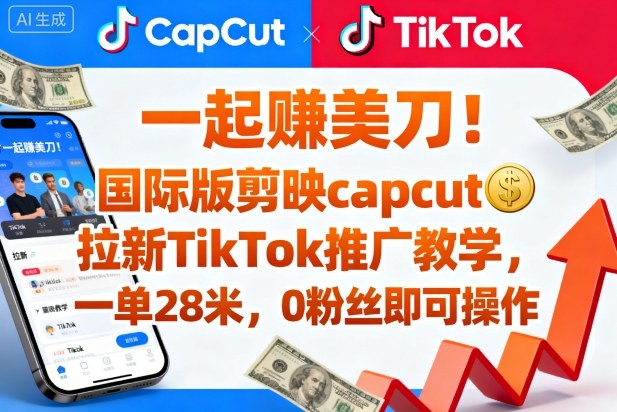 一起賺美刀！国际版剪映capcut拉新TikTok推广教学，一单28米，0粉丝即可操作（附推广入口和教学）-皓哥创业笔记