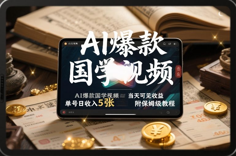 AI爆款国学视频，独家起号方法，小白直接上手，当天可见收益，单号日收入5张+附保姆级教程-皓哥创业笔记