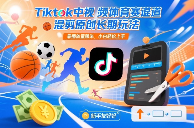 Tiktok中视频体育赛道混剪原创长期玩法，靠播放量賺米，小白轻松上手-皓哥创业笔记