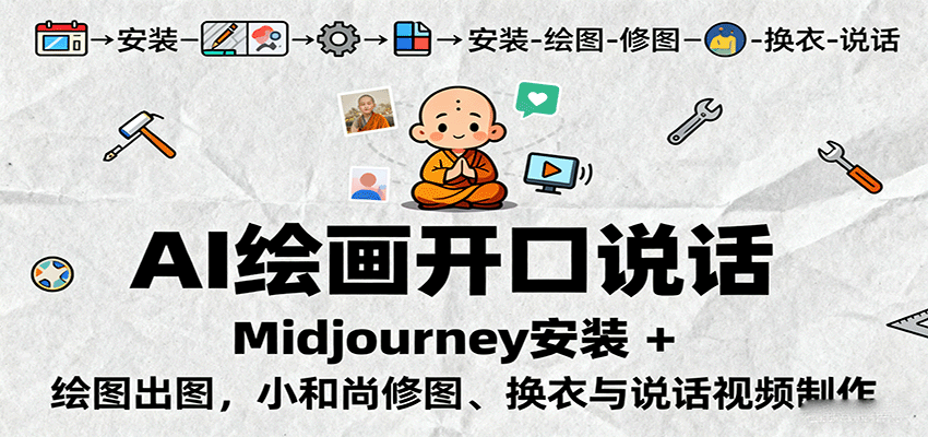 AI绘画开口说话，Midjourney安装 + 绘图出图，小和尚修图、换衣与说话视频制作-皓哥创业笔记