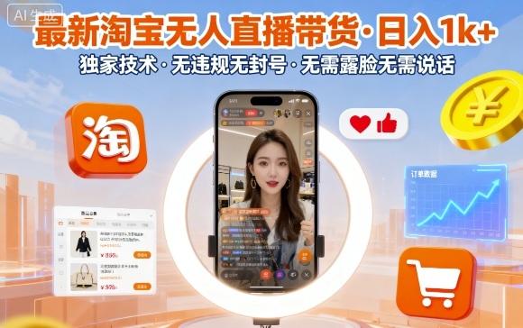 最新淘宝无人直播带货，日入1k+，独家技术，无违规无封号，无需露脸无需说话【揭秘】-皓哥创业笔记