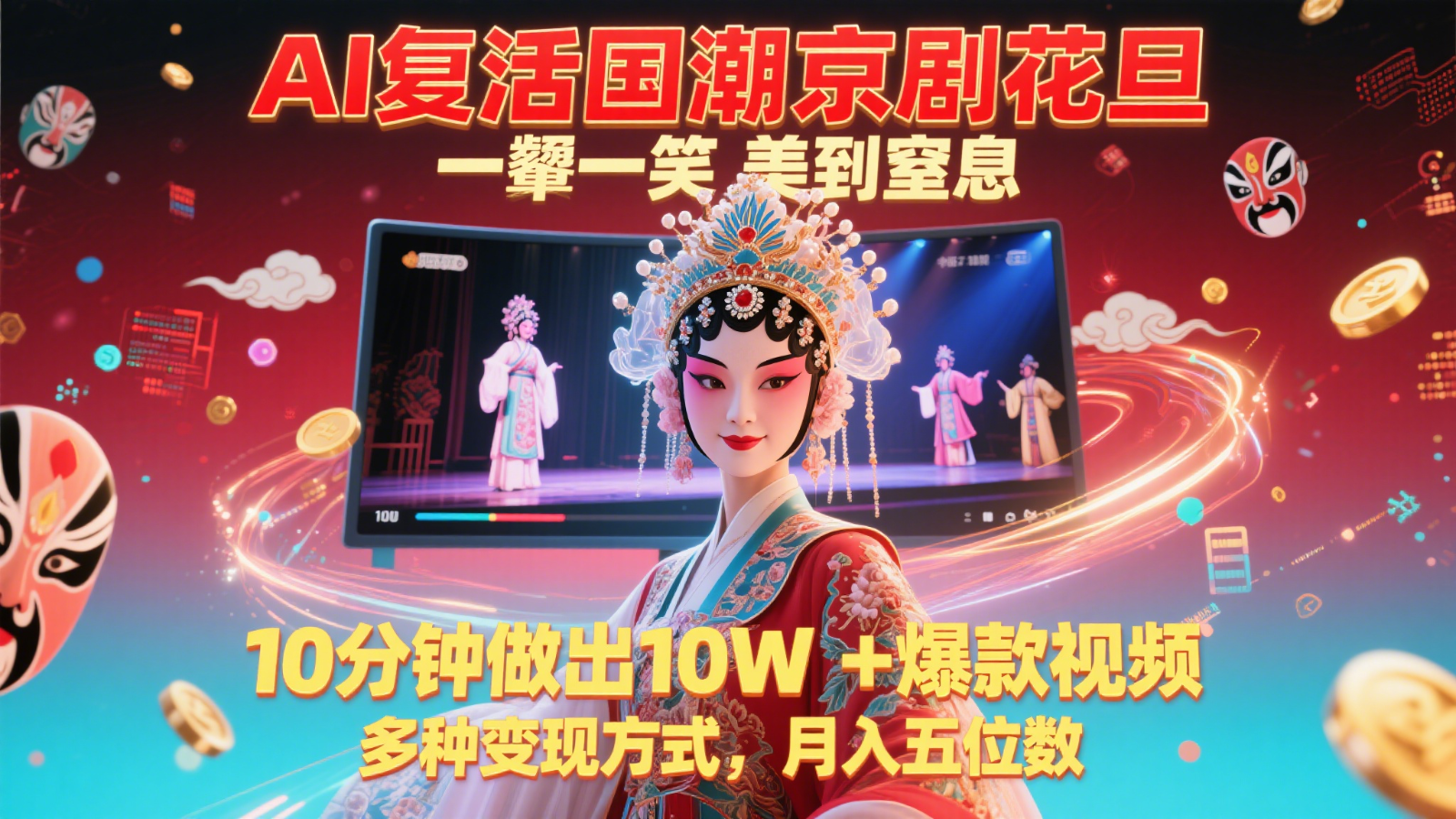AI复活国潮京剧花旦，一颦一笑美到窒息，10分钟做出10W+爆款视频，多种变现方式，…-皓哥创业笔记