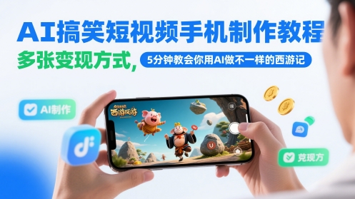 AI搞笑短视频手机制作教程,多张变现方式,5分钟教会你用AI做不一样的西游记-皓哥创业笔记