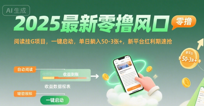 2025最新零撸风口,阅读挂G项目,一键启动,单日躺入 50-3张+,新平台红利期速抢【揭秘】-皓哥创业笔记