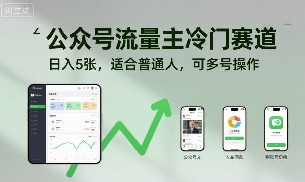 公众号流量主冷门赛道，日入5张，适合普通人，可多号操作-皓哥创业笔记