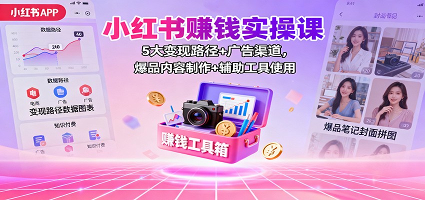 小红书赚钱实操课：5大变现路径+广告渠道，爆品内容制作+辅助工具使用-皓哥创业笔记