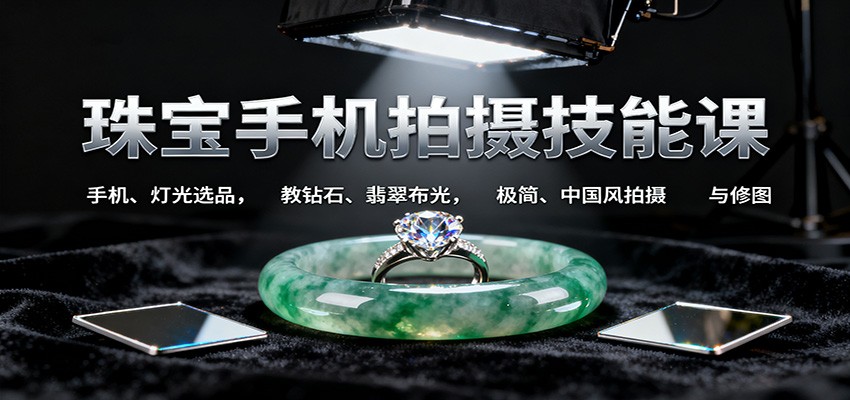 珠宝手机拍摄技能课:手机、 灯光选品，教钻石、翡翠布光，极简、中国风拍摄与修图-皓哥创业笔记