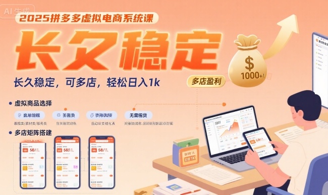 2025拼多多虚拟电商系统课，长久稳定，可多店，轻松日入1k-皓哥创业笔记