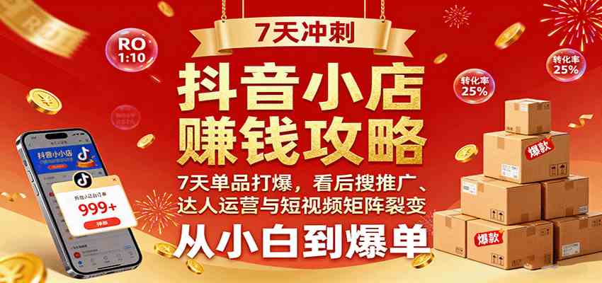 抖音小店赚钱攻略：7天单品打爆技巧，看后搜推广、达人运营与短视频矩阵裂变实战-皓哥创业笔记