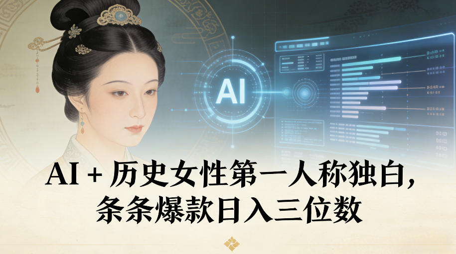 AI+历史女性第一人称独白，条条爆款日入三位数-皓哥创业笔记