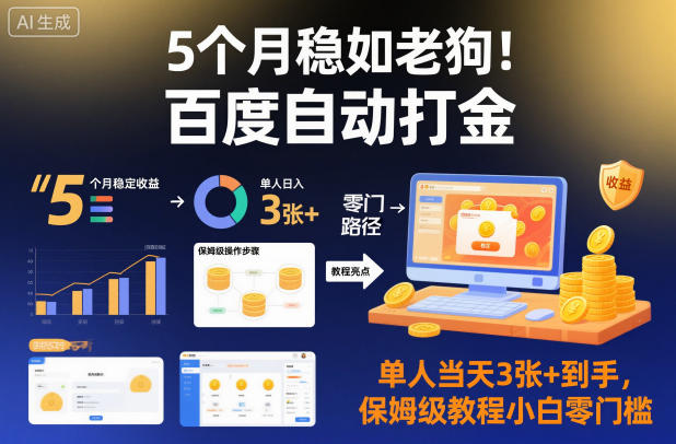 5个月稳如老狗!百度自动打金,单人当天3张+到手,保姆级教程小白零门槛【揭秘】-皓哥创业笔记