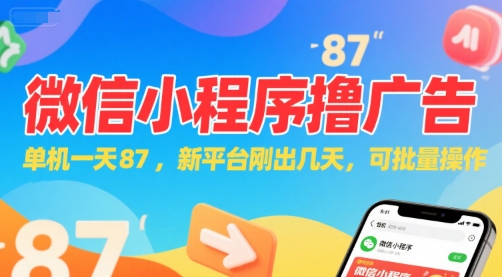 微信小程序看广告，单机一天87，新平台刚出几天，可批量操作，日入5张-皓哥创业笔记