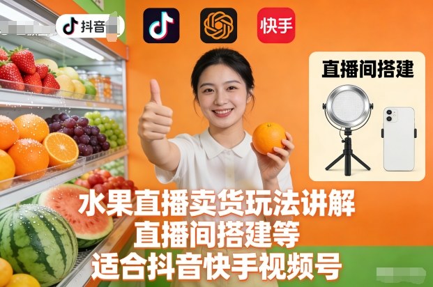 水果直播卖货玩法讲解、直播间搭建等，适合抖音快手视频号-皓哥创业笔记