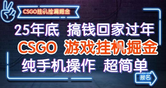 25年底搞钱回家过年，CSGO游戏挂G掘金，纯手机操作超简单【揭秘】-皓哥创业笔记