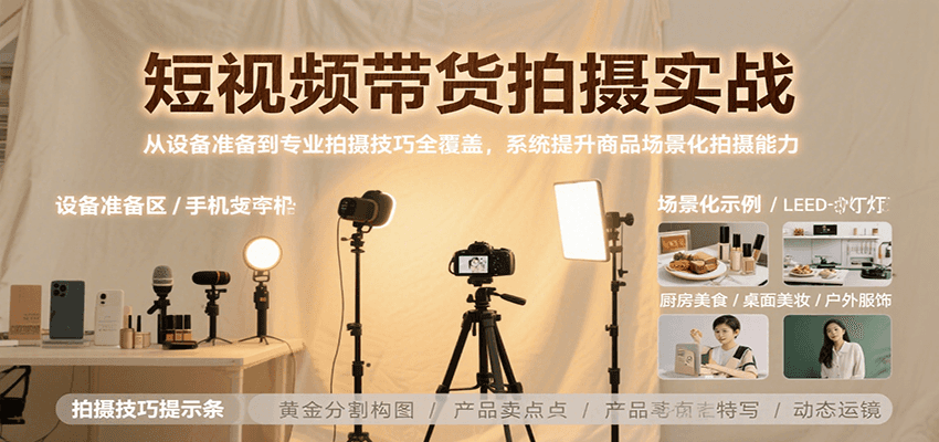 短视频带货拍摄实战，从设备准备到专业拍摄技巧全覆盖，系统提升商品场景化拍摄能力-皓哥创业笔记