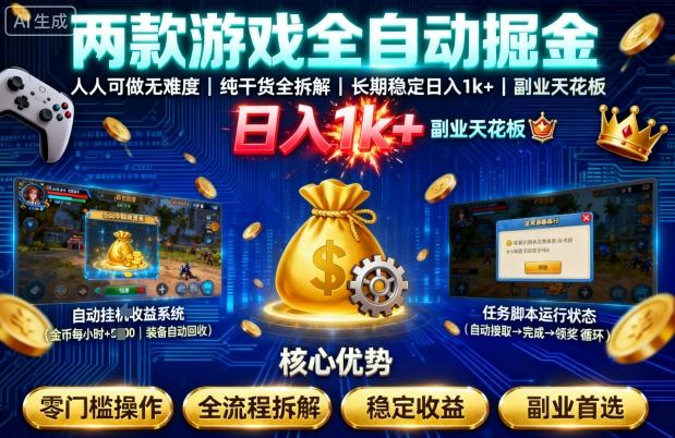 两款游戏全自动掘金，人人可做无难度，纯干货全拆解，长期稳定，日入1k+，副业天花板【揭秘】-皓哥创业笔记