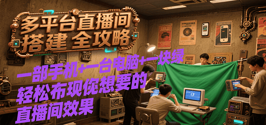 多平台直播间搭建全攻略，一部手机+一台电脑+一块绿布轻松实现你想要的直播间效果-皓哥创业笔记