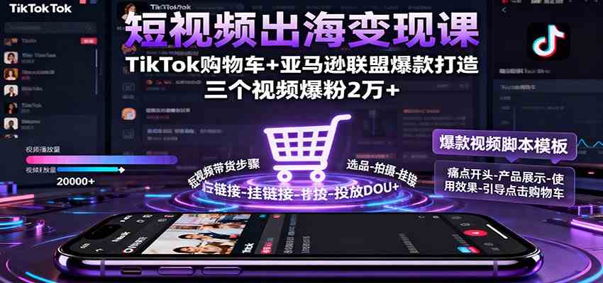 短视频出海变现课:TikTok购物车+亚马逊联盟爆款打造,三个视频爆粉2万+-皓哥创业笔记