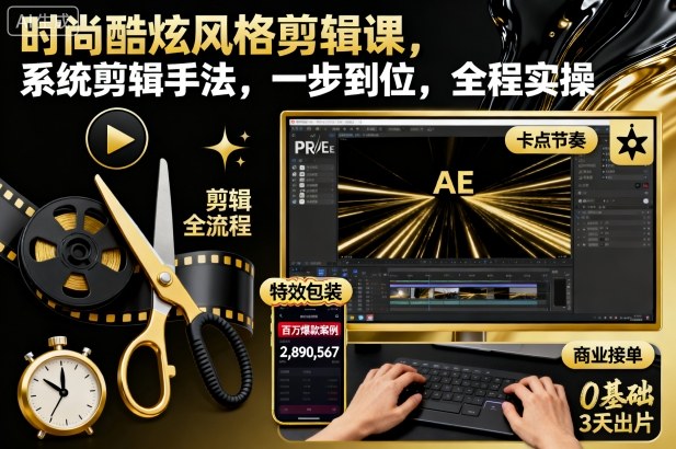 时尚酷炫风格剪辑课，系统剪辑手法，一步到位，全程实操-皓哥创业笔记