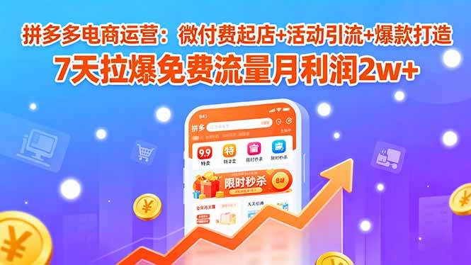 （15960期）拼多多电商运营：微付费起店+活动引流+爆款打造 7天拉爆免费流量月利润2w+-皓哥创业笔记