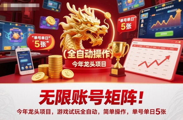 无限账号矩阵！今年龙头项目，游戏试玩全自动，简单操作，单号单日5张【揭秘】-皓哥创业笔记
