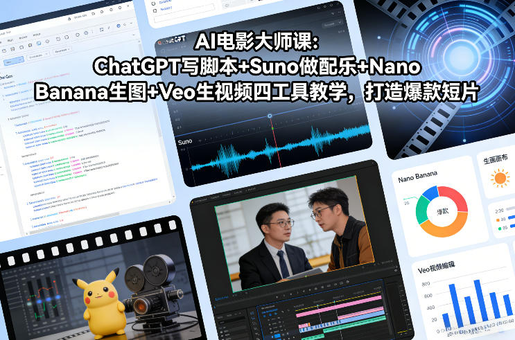 AI电影大师课：ChatGPT写脚本+Suno做配乐+Nano Banana生图+Veo生视频，打造爆款短片-皓哥创业笔记