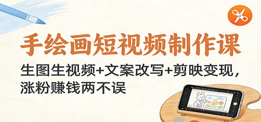 手绘画短视频制作课：生图生视频+文案改写+剪映变现，涨粉赚钱两不误-皓哥创业笔记