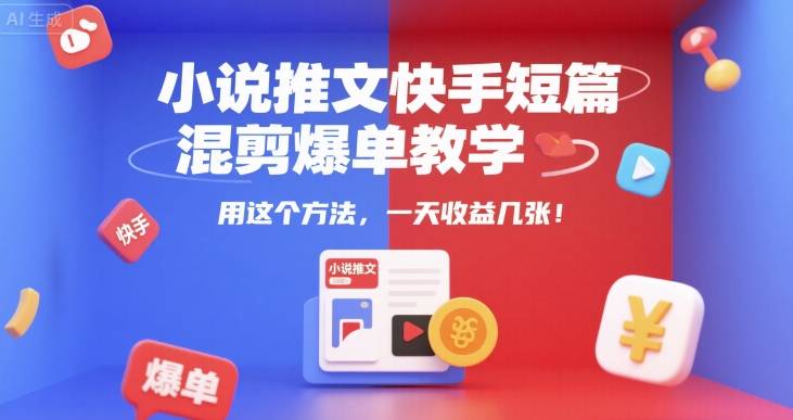 小说推文快手短篇混剪爆单教学,用这个方法,一天收益几张-皓哥创业笔记