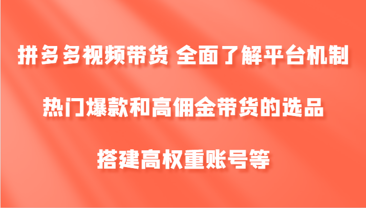 拼多多视频带货 全面了解平台机制、热门爆款和高佣金带货的选品，搭建高权重账号等-皓哥创业笔记